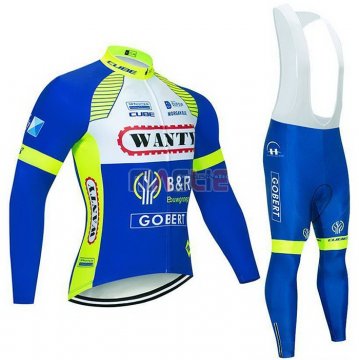 Maglia Wanty-Gobert Cycling Team Manica Lunga 2021 Blu Bianco Giallo