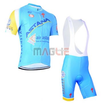 Maglia Astana manica corta 2014 azzurro e giallo