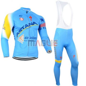 Maglia Astana manica lunga 2014 azzurro e giallo