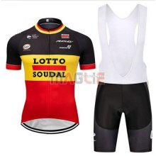 2018 Maglia Lotto Soudal Manica Corta Nero Giallo Rosso