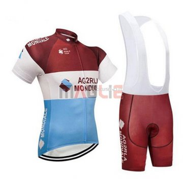 2018 Maglia Ag2r La Mondiale Manica Corta Marrone e Bianco