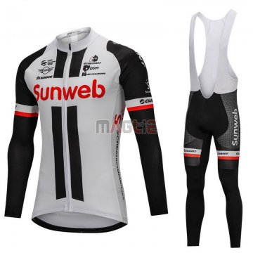 Maglia Sunweb Manica Lunga 2018 Grigio e Nero