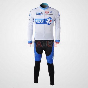 Maglia FDJ manica lunga 2010 bianco e azzurro