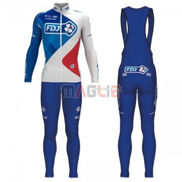 Maglia FDJ Manica Lunga 2017 Blu e Bianco