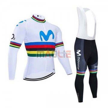 Maglia UCI Mondo Campione Movistar Manica Lunga 2020 Bianco Blu