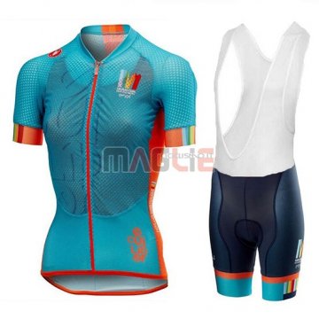 Maglia Donne Castelli Maratona Dles Dolomites-Enel Manica Corta 2018 Blu Arancione