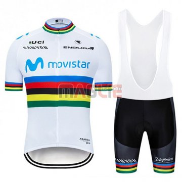 Maglia UCI Mondo Campione Movistar Manica Corta 2019 Bianco Blu