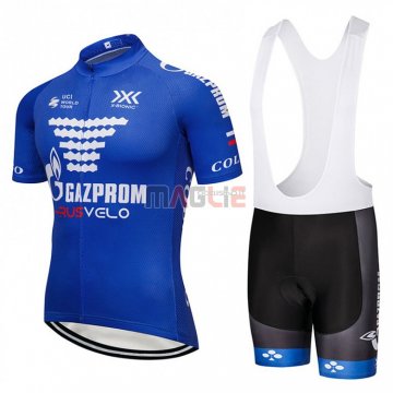 Maglia Gazprom Rusvelo Manica Corta 2018 Blu e Bianco