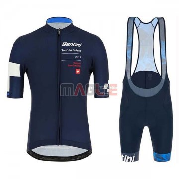 Maglia Tour de Suisse Manica Corta 2019 Spento Blu Bianco