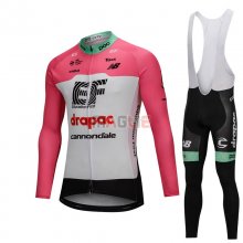 Maglia Cannondale Drapac Manica Lunga 2018 Bianco e Rosa