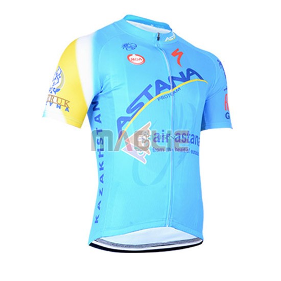 Maglia Astana manica corta 2014 azzurro e giallo