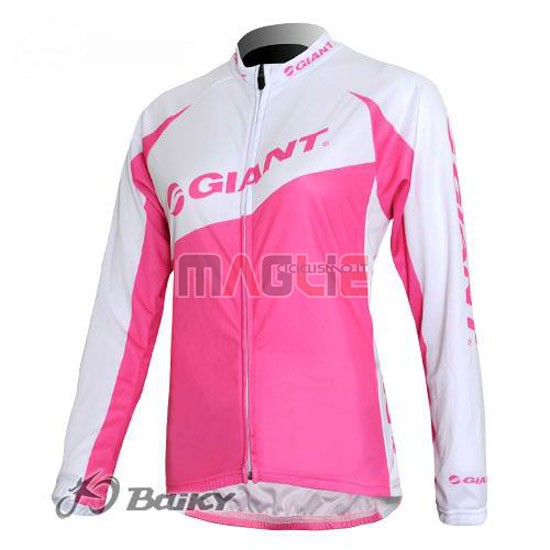 Donne Maglia Giant manica lunga 2014 bianco e fuxia