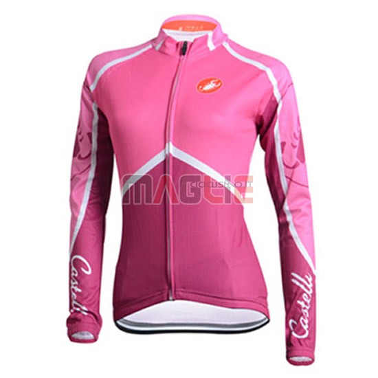 Donne Maglia Castelli manica lunga 2015 bianco e fuxia