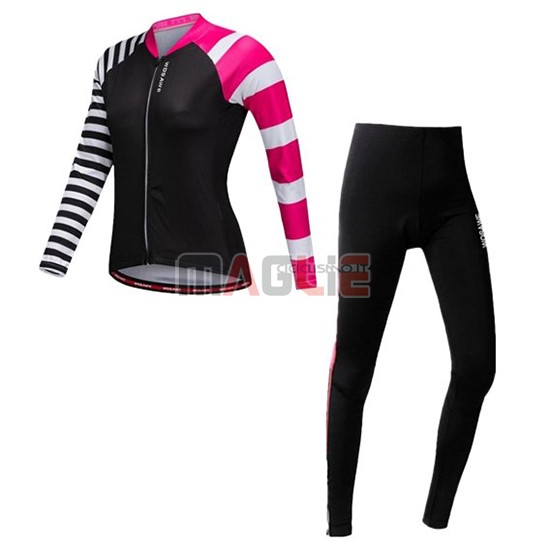 Maglia Donne Wosawe Manica Lunga 2019 Nero Bianco Rosa