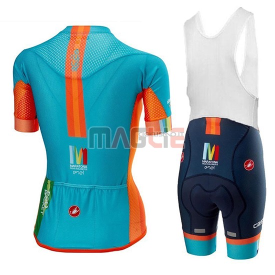 Maglia Donne Castelli Maratona Dles Dolomites-Enel Manica Corta 2018 Blu Arancione