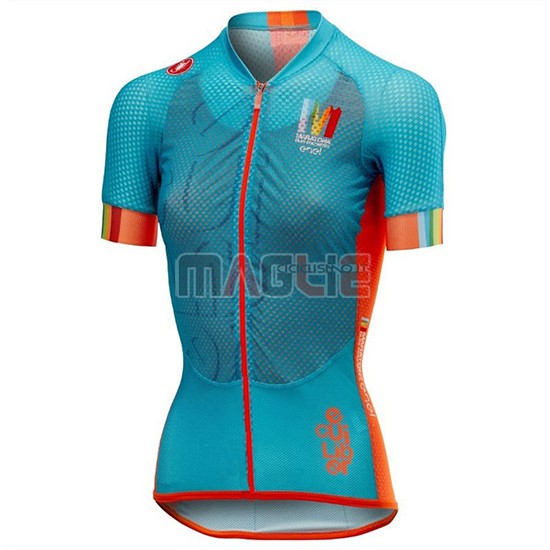 Maglia Donne Castelli Maratona Dles Dolomites-Enel Manica Corta 2018 Blu Arancione