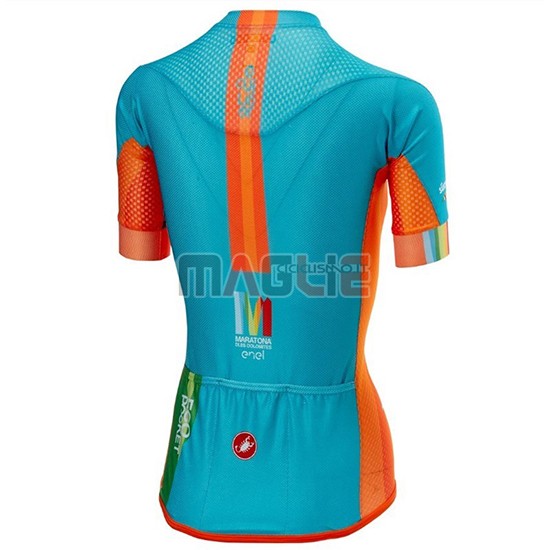 Maglia Donne Castelli Maratona Dles Dolomites-Enel Manica Corta 2018 Blu Arancione