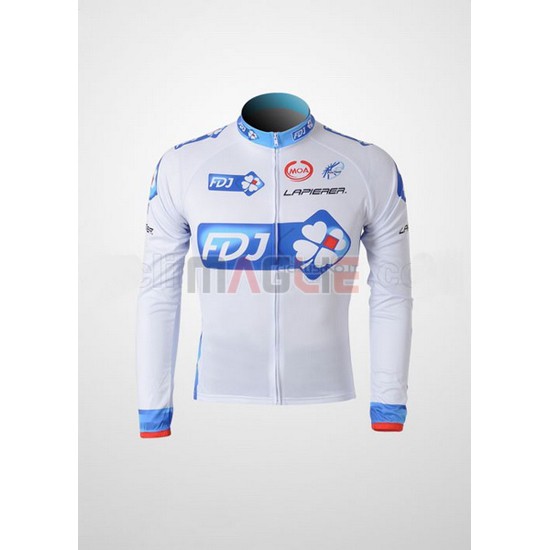 Maglia FDJ manica lunga 2010 bianco e azzurro