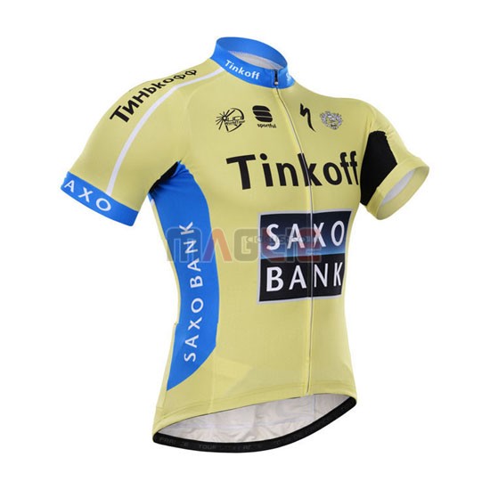 Maglia SaxoBank manica corta 2015 celeste e giallo