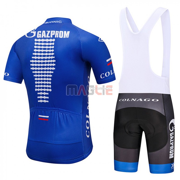 Maglia Gazprom Rusvelo Manica Corta 2018 Blu e Bianco